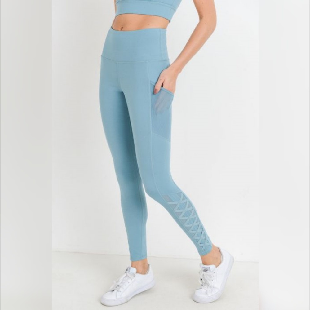 Highwaist Hybrid Mesh & Lattice Straps Full Pocket